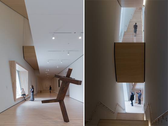 Left: A City Gallery at SFMOMA featuring Untitled by Joel Shapiro (1989).Right: Although beautiful, the long stairs in the City Gallery seemed daunting, so even though I’m a hiker, I took the elevators.