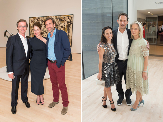 Left: Thaddaeus Ropac, a gallerist out of Paris and Austria, with Tracy O’Brian and Thaddeus Stauber.Right: Trustee Becca Prowda, Daniel Lurie, and SFMOMA Board Vice-Chair Mimi Haas.