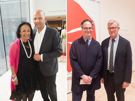 Left: Paula and Chuck Collins.Right: Gallerist Matthew Marks and Artforum editor Jack Bankowsky.